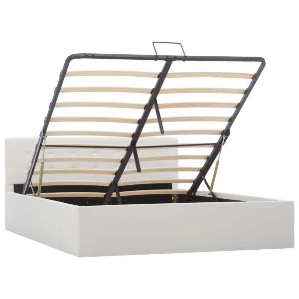 Легло с повдигащ механизъм, бяло, изкуствена кожа, 140x200 cм