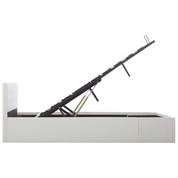 Легло с повдигащ механизъм, бяло, изкуствена кожа, 140x200 cм