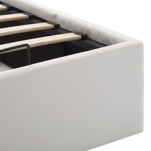 Легло с повдигащ механизъм, бяло, изкуствена кожа, 140x200 cм