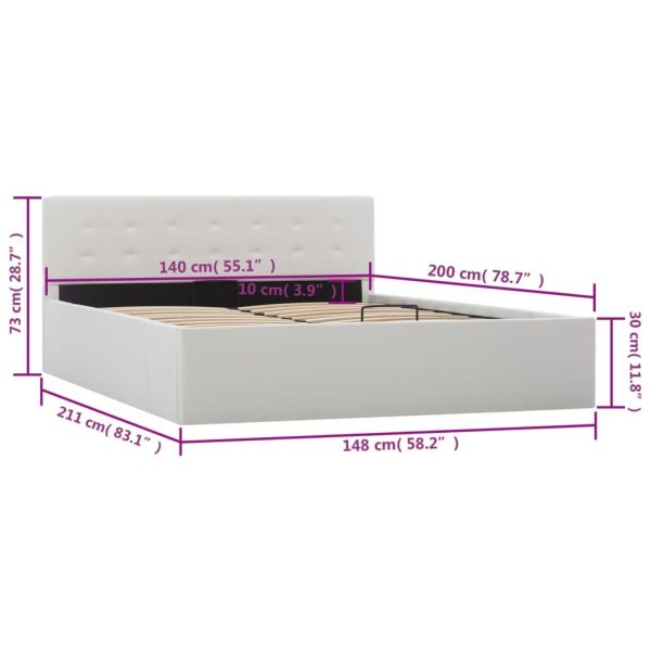 Легло с повдигащ механизъм, бяло, изкуствена кожа, 140x200 cм