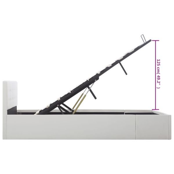 Легло с повдигащ механизъм, бяло, изкуствена кожа, 140x200 cм