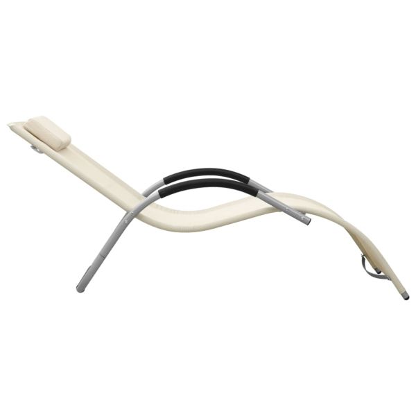 Шезлонги, 2 бр, textilene, кремаво и сиво