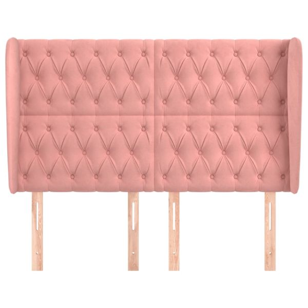 Горна табла за легло с уши, розова, 147x23x118/128 см, кадифе