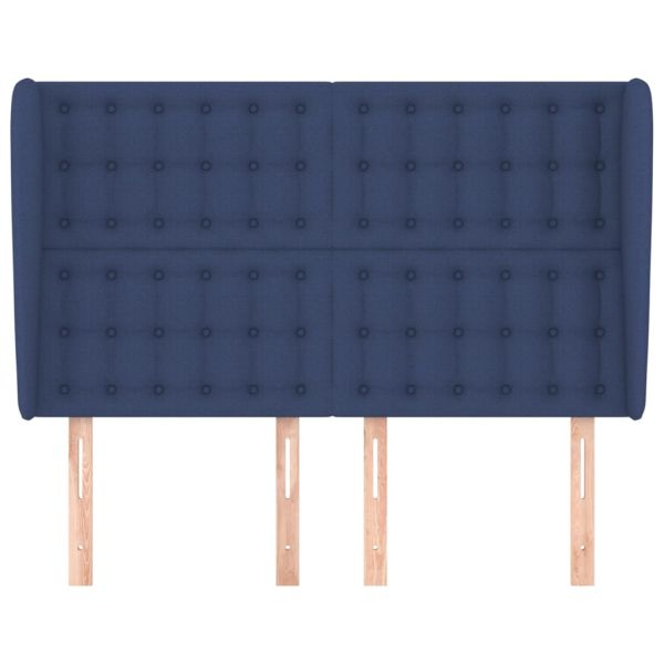 Горна табла за легло с уши, синя, 147 x 23 x 118/128 см, плат