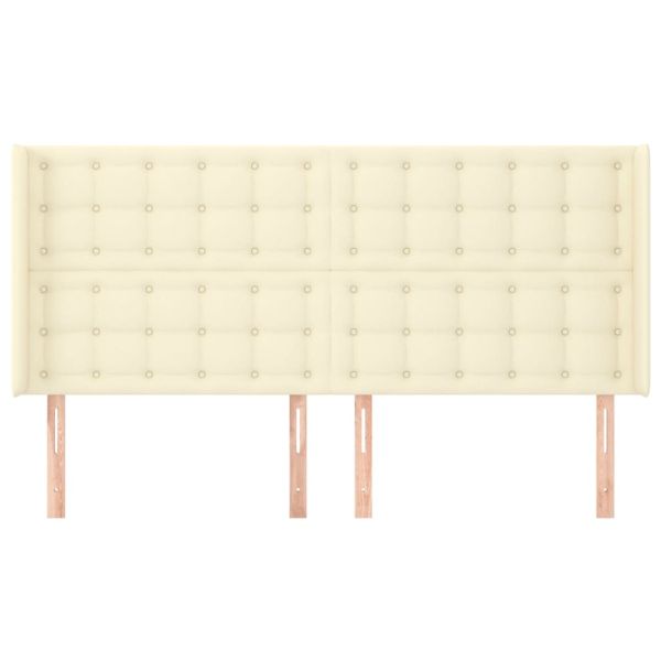 Горна табла с уши, кремава, 163x16x118/128 см, изкуствена кожа