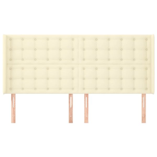 Горна табла с уши, кремава, 203x16x118/128 см, изкуствена кожа