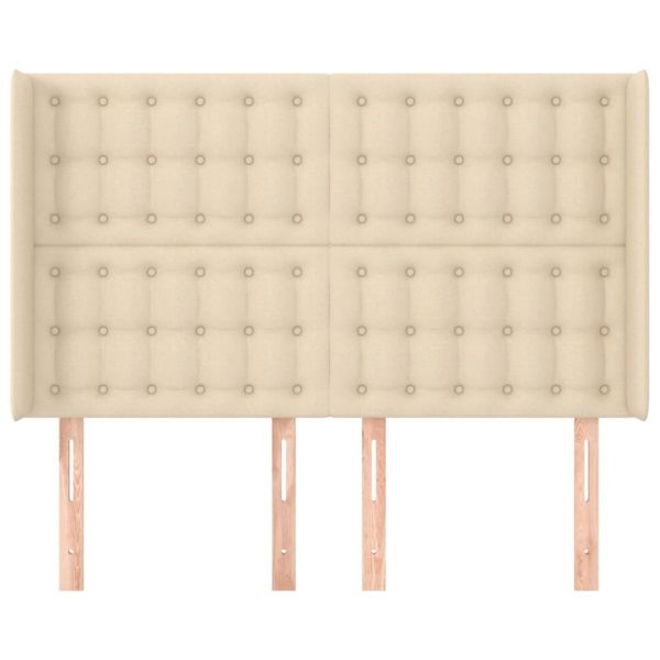 Горна табла за легло с уши, кремава, 147x16x118/128 см, плат