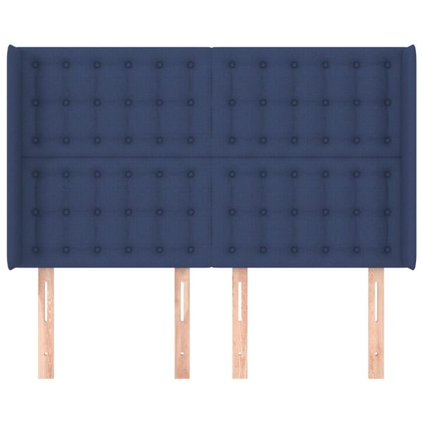 Горна табла за легло с уши, синя, 147x16x118/128 см, плат