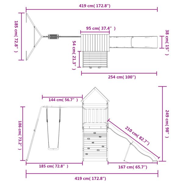 Комбинирано детско съоръжение за игра на открито, бор масив