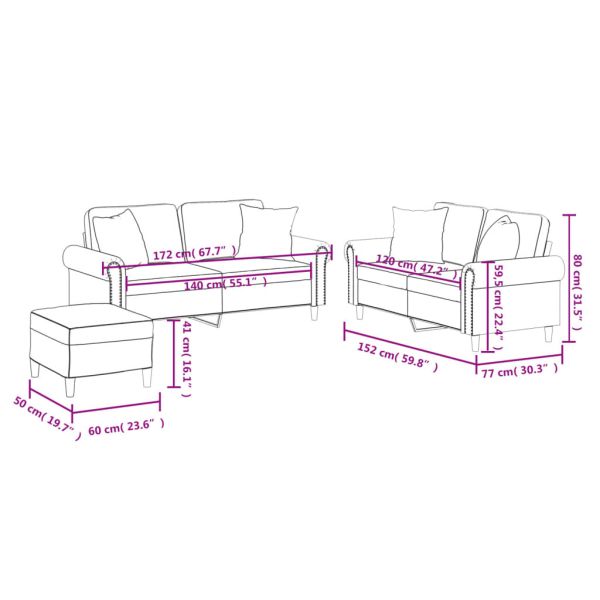 Комплект дивани 3 части с възглавници капучино изкуствена кожа