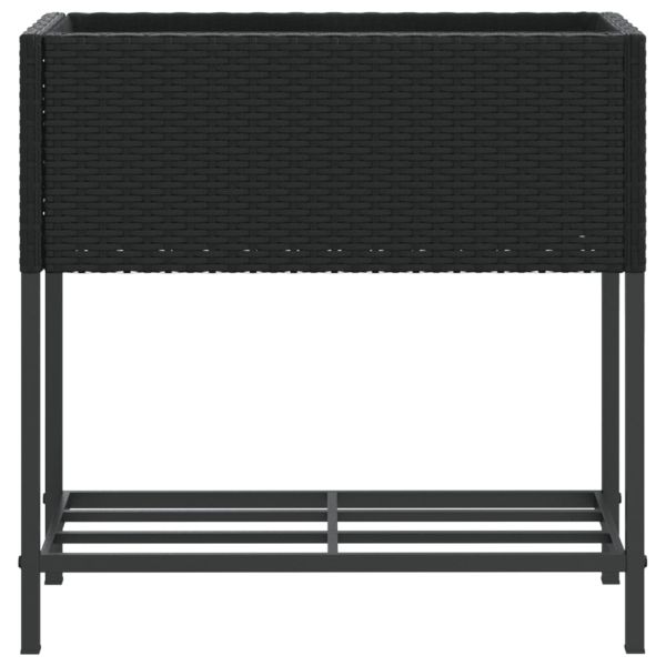 Градински плантери с рафт, 2 бр, черен, 70x28x70 см, полиратан