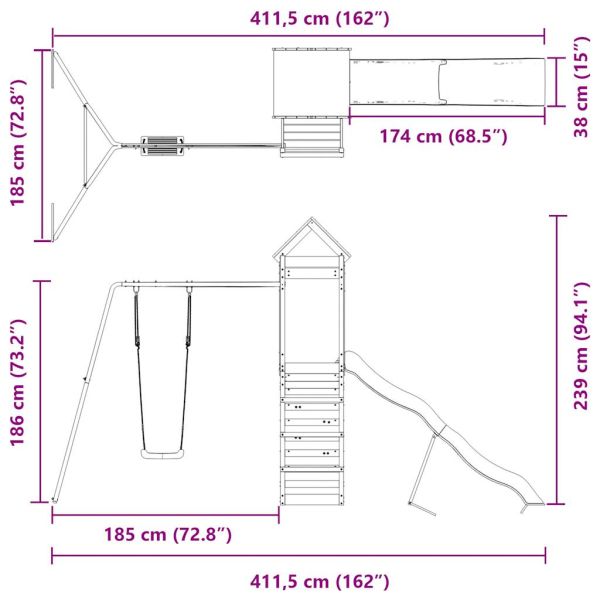 Комбинирано детско съоръжение за игра на открито, бор масив
