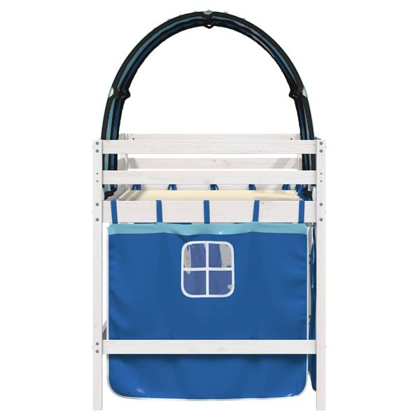 Детско високо легло с тунел, синьо, 90x190 см, бор масив