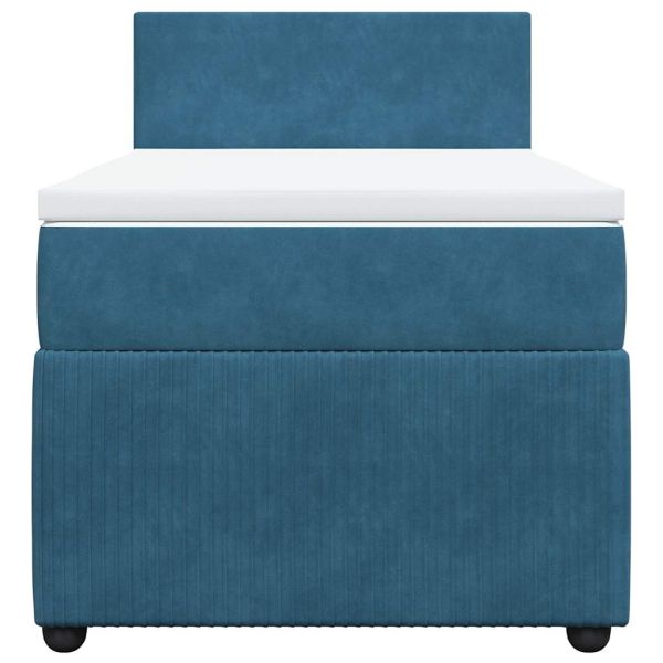 Боксспринг легло с матрак, синя, 90x190 см, кадифе