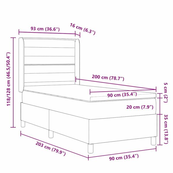 Легло с пружинирана основа Светлосиво 90 x 200 cm текстил