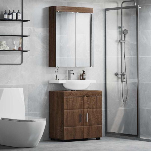 Комплект мебели за баня с рафт TULUM Кафяв дъб Инженерно дърво