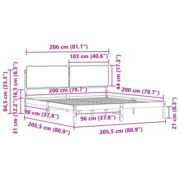 Леглова рамка с тапицирана гръбна част Черно 200 x 200 cm