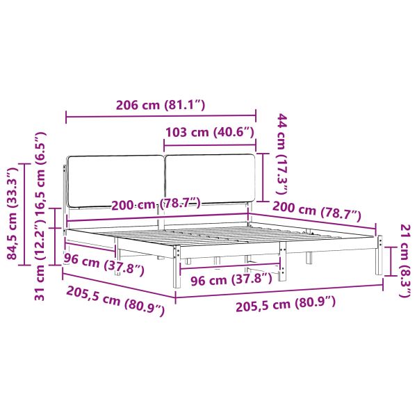 Леглова рамка с тапицирана гръбна част Тъмен сив 200 x 200 cm