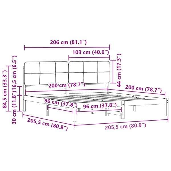 Леглова рамка с тапицирана гръбна част Светлосиво 200 x 200 cm