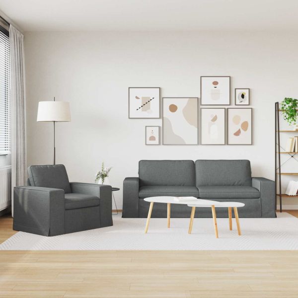 Диван 2 pcs Тъмен сив Метал