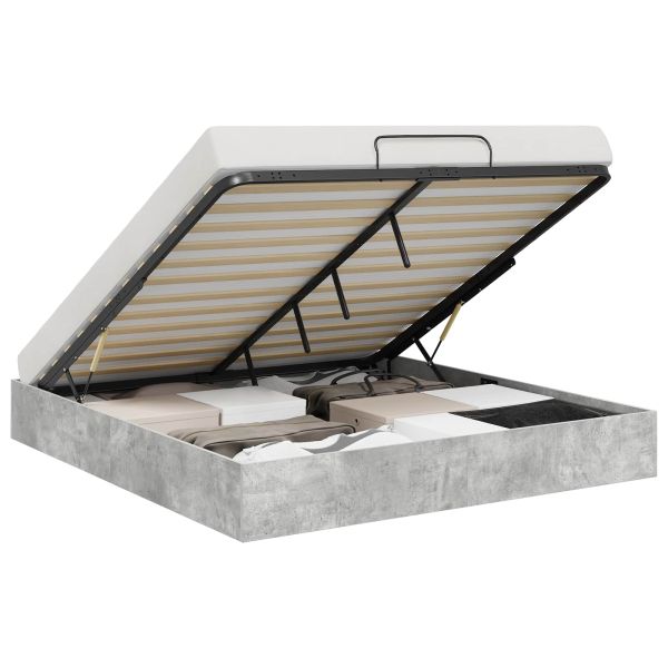 Отоманско легло Циментено сиво 160 x 200 cm Инженерно дърво