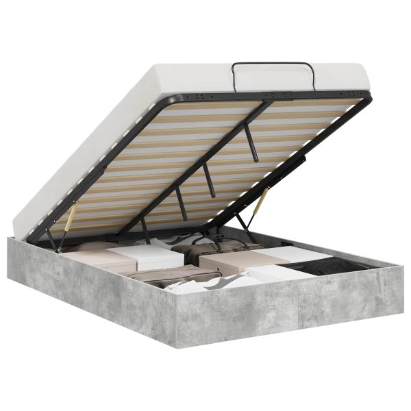 Отоманско легло Циментено сиво 150 x 200 cm Инженерно дърво