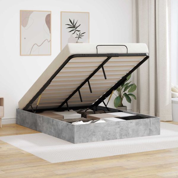 Отоманско легло Циментено сиво 120 x 200 cm Инженерно дърво