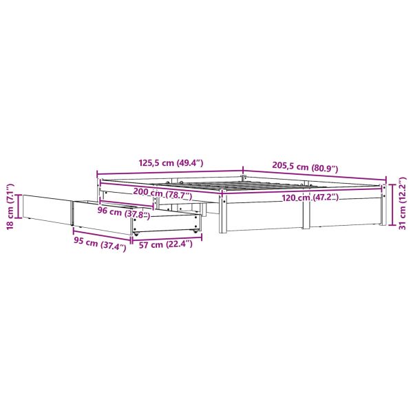 Рамка за легло Кафяво с восъчно покритие 120 x 200 cm