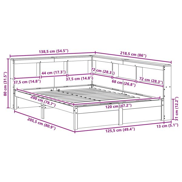 Легло с библиотека 2 pcs Кафяво с восъчно покритие 200 x 120 см