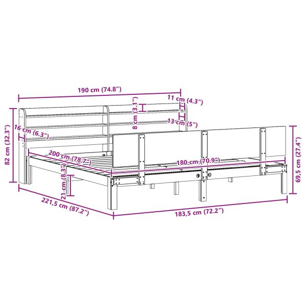 Рамка за легло 2 pcs Кафяво с восъчно покритие Солиден бор
