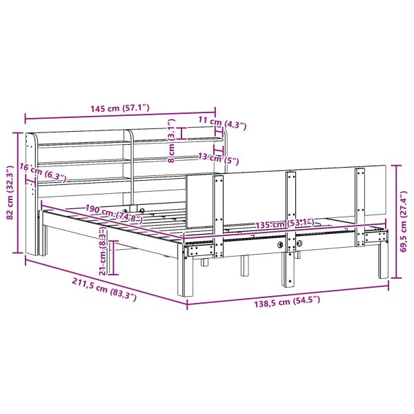 Рамка за легло 2 pcs Кафяво с восъчно покритие Солиден бор