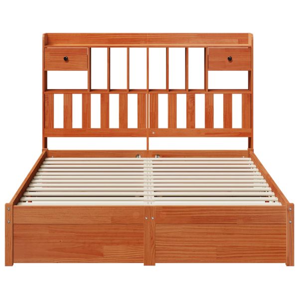 Рамка за легло с библиотека 2 pcs Кафяво с восъчно покритие