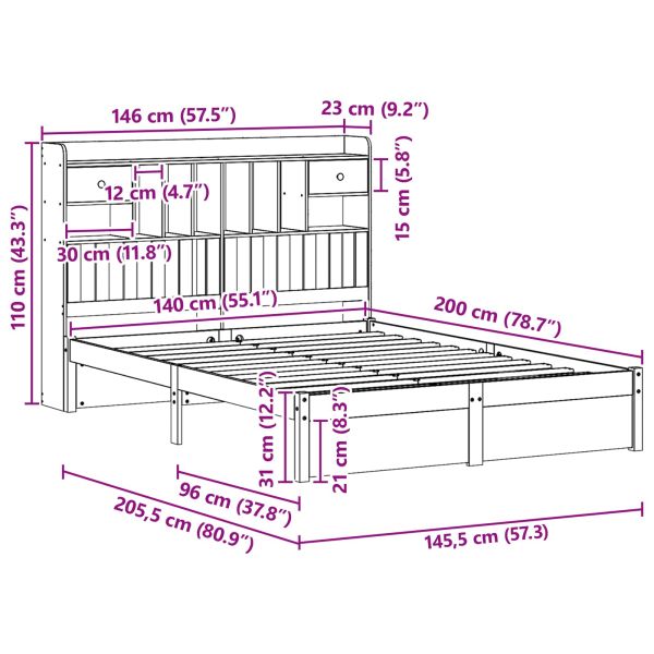 Рамка за легло с библиотека 2 pcs Кафяво с восъчно покритие