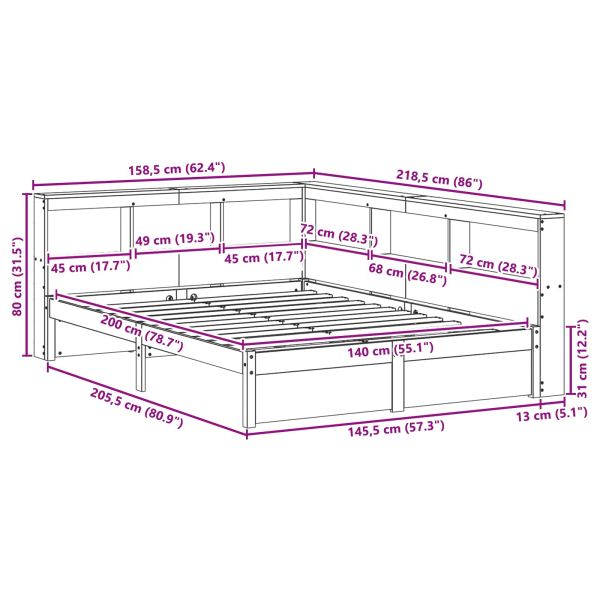 Легло с библиотека 2 pcs Кафяво с восъчно покритие 200 x 140 cm