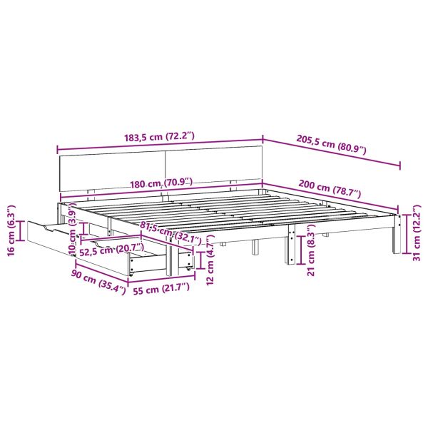 Рамка за легло с таблото Кафяво с восъчно покритие 180 x 200 cm