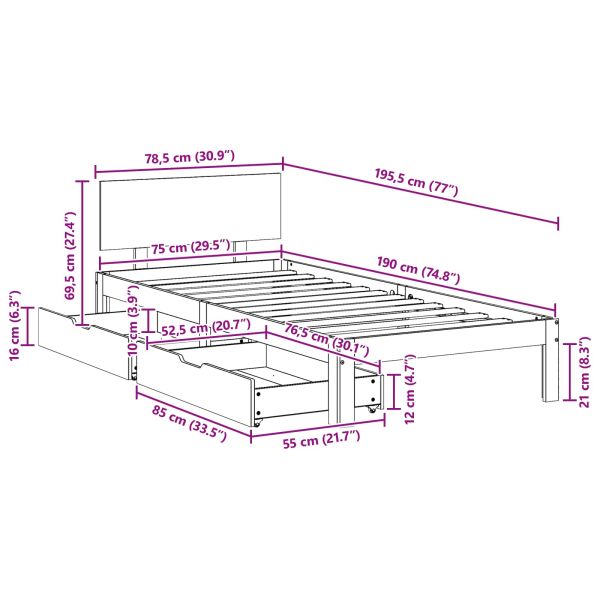 Рамка за легло с таблото Кафяво с восъчно покритие 70 x 190 cm