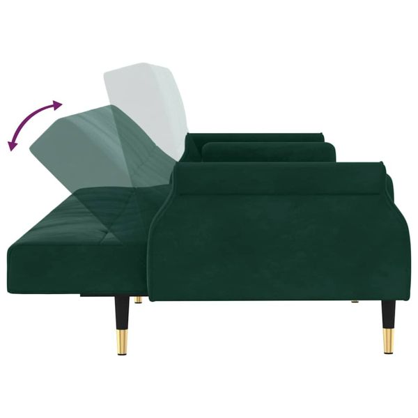 Разтегателен диван с възглавници, тъмнозелен, кадифе