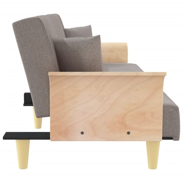 Разтегателен диван с подлакътници, таупе, плат