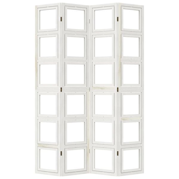 Разделител за стая, 4 панела, бял, дърво пауловния масив