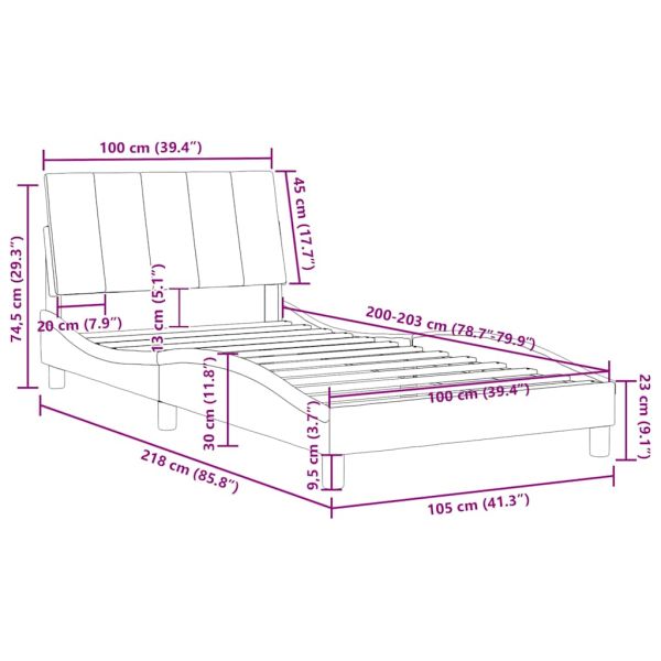 Рамка за легло без матрак Hanko, тъмносива, 100x203 см, кадифе