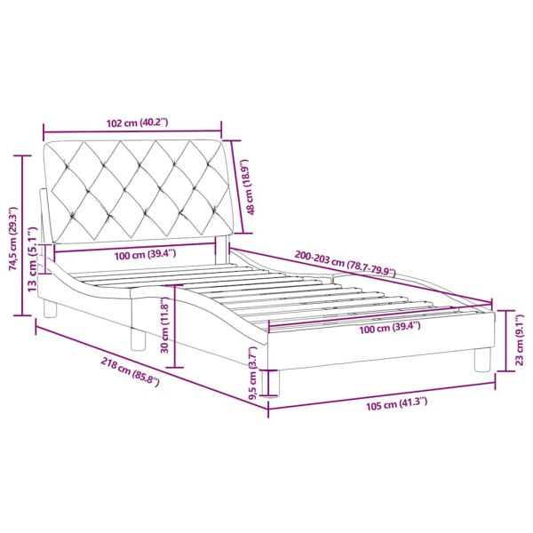 Рамка за легло без матрак, тъмносива, 100x203 см, кадифе
