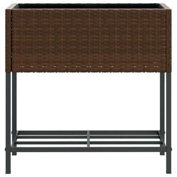 Градински плантери с рафт, 2 бр, кафяв, 70x28x70 см, полиратан