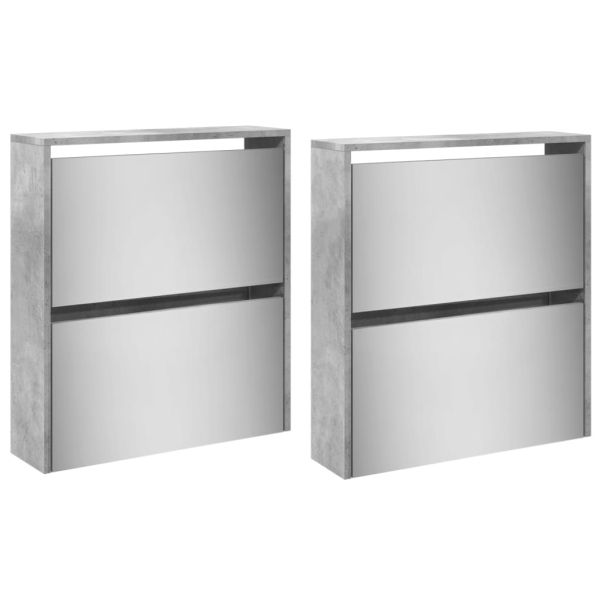 Шкаф за обувки с огледало, 4 нива, бетонно сив, 63x17x134 см