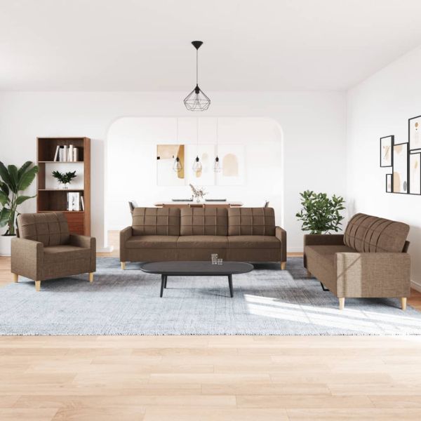Комплект дивани 3 части кафяв текстил