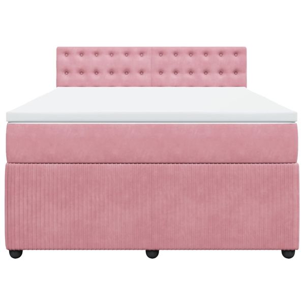 Боксспринг легло с матрак, розова, 140x190 см, кадифе