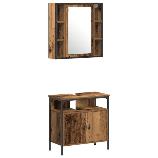 Комплект мебели за баня 4 pcs Старо дърво Инженерно дърво