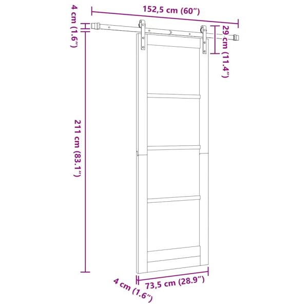 Преплъзваща се врата Кафяво 73,5 x 211 см Солидно борово дърво