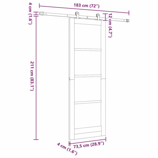 Преплъзваща се врата Кафяво 73,5 x 211 см Солидно борово дърво