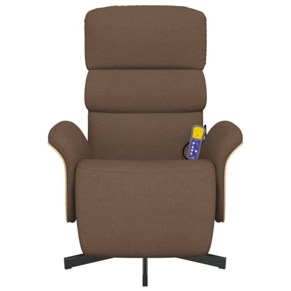 Масажен реклайнер стол с поставка за крака, кафяв, плат