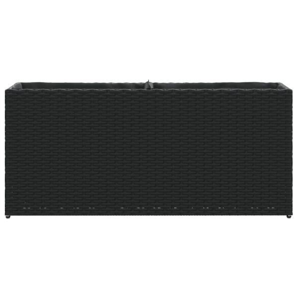 Градински сандък с 2 саксии, черен, 90x20x40 см, полиратан